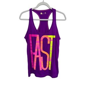 Xersion Womens Purple Racerback Tank Top FAST Graphic Athletic Workout Sz Large